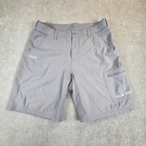 HUK Performance Fishing Shorts Mens L Gray Cargo Zipper Pockets 10 in
